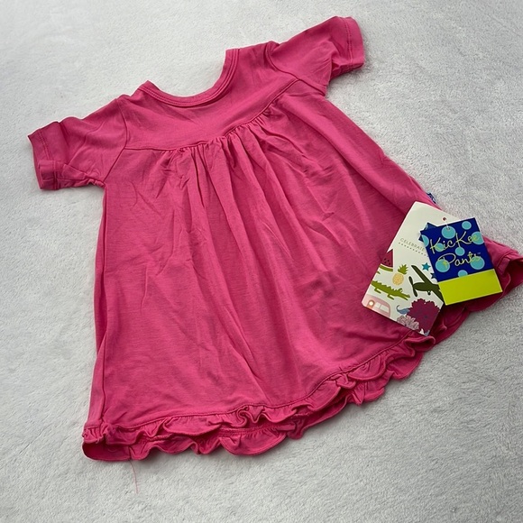 NWT Kickee Pants Bamboo 3-6 Mos, Pink Ruffle Short Sleeve Classic Swing Dress - Picture 1 of 7